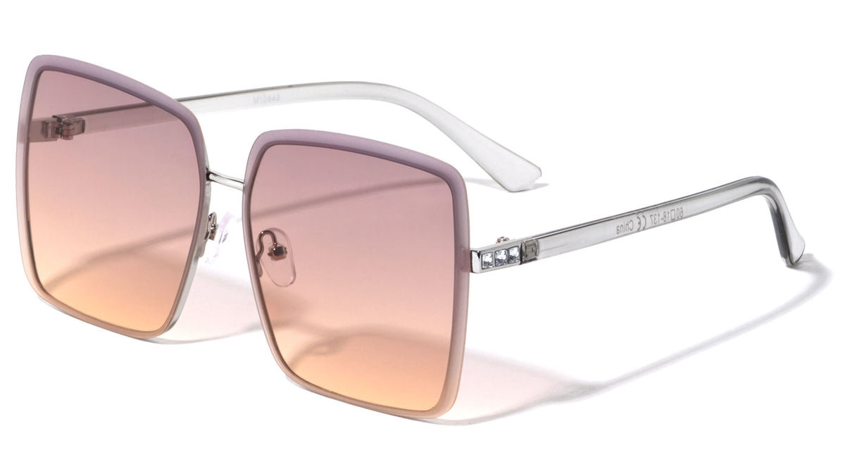 Rhinestone Hinge Rimless Oversized Butterfly Wholesale Sunglasses