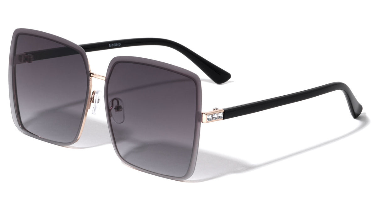Rhinestone Hinge Rimless Oversized Butterfly Wholesale Sunglasses