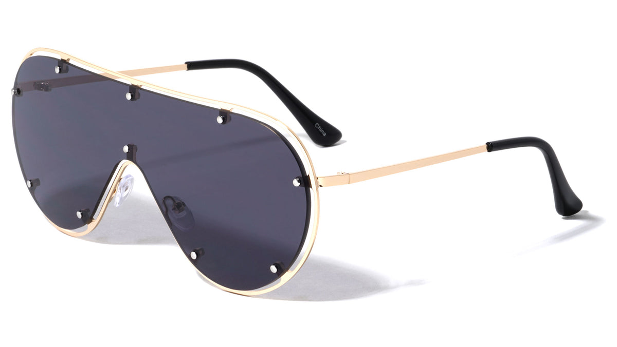 Oversized Rimless Shield Outline Frame Wholesale Sunglasses