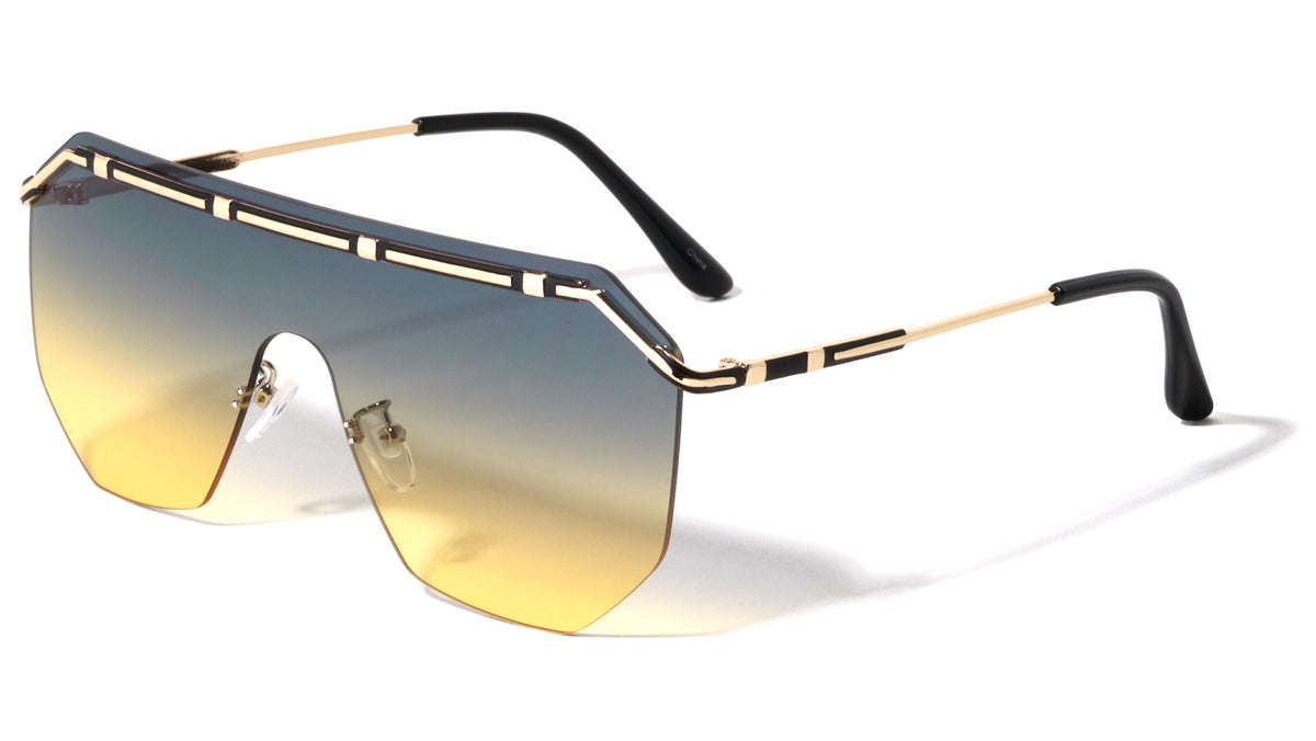 Rimless Shield Flat Top Wholesale Sunglasses