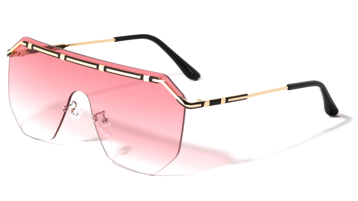 Rimless Shield Flat Top Wholesale Sunglasses