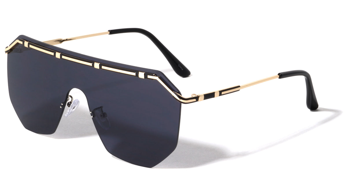 Rimless Shield Flat Top Wholesale Sunglasses
