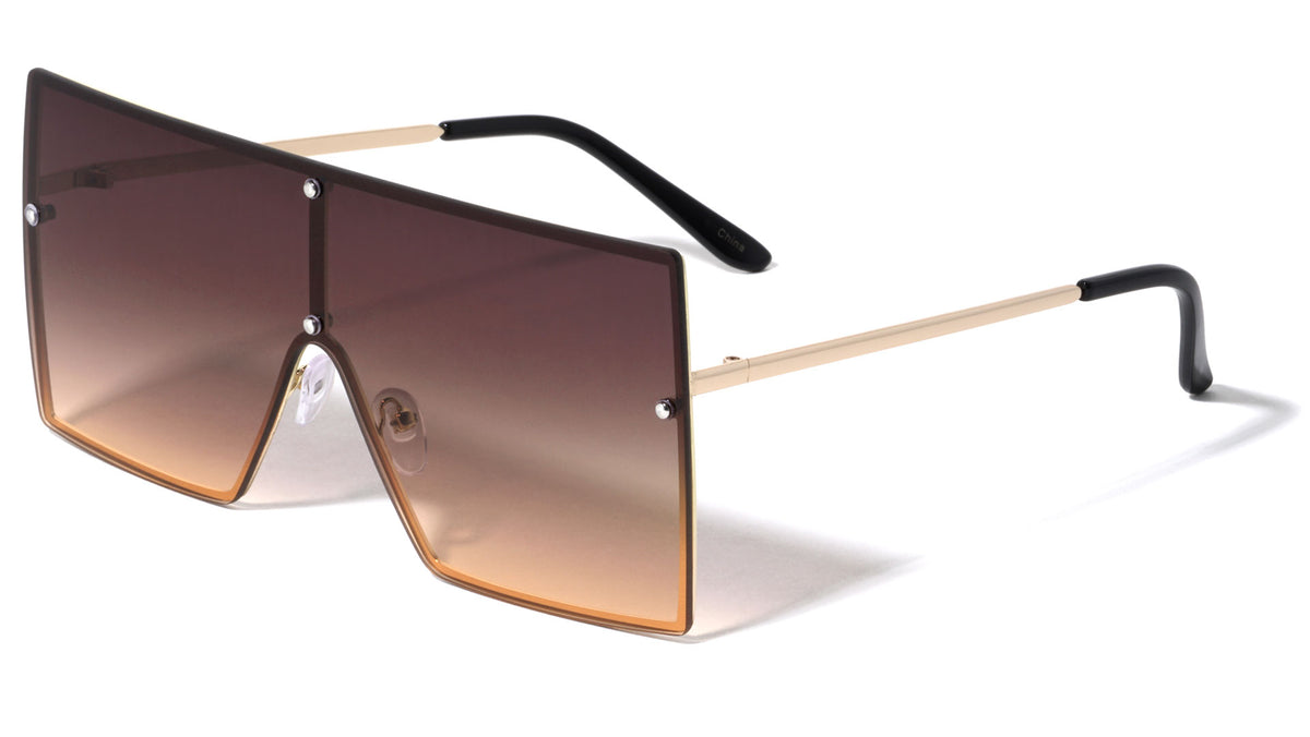 Oversized Rimless Squared Shield Rectangle Wholesale Sunglasses
