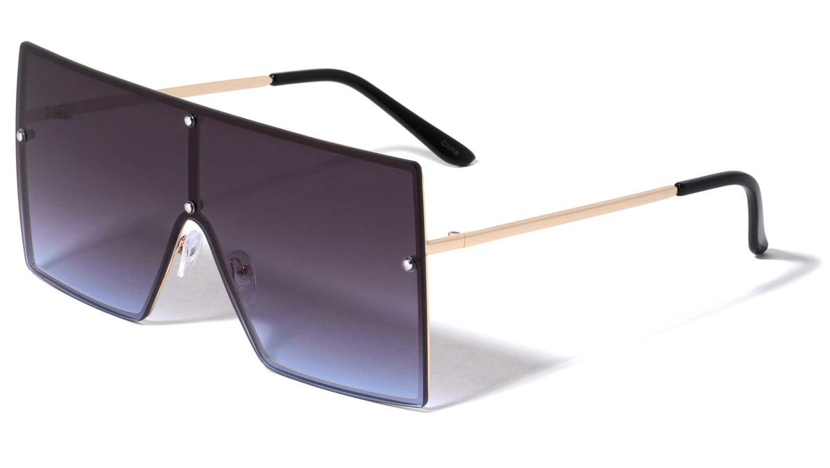 Oversized Rimless Squared Shield Rectangle Wholesale Sunglasses