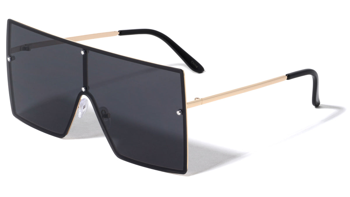 Oversized Rimless Squared Shield Rectangle Wholesale Sunglasses