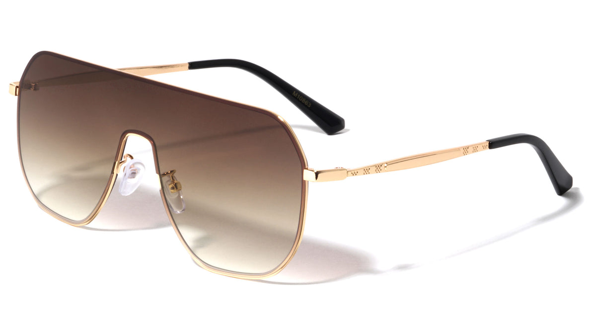 Flat Top One Piece Shield Lens Wholesale Sunglasses