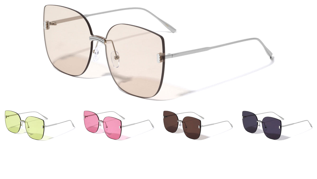 Rimless One Piece Shield Cat Eye Wholesale Sunglasses