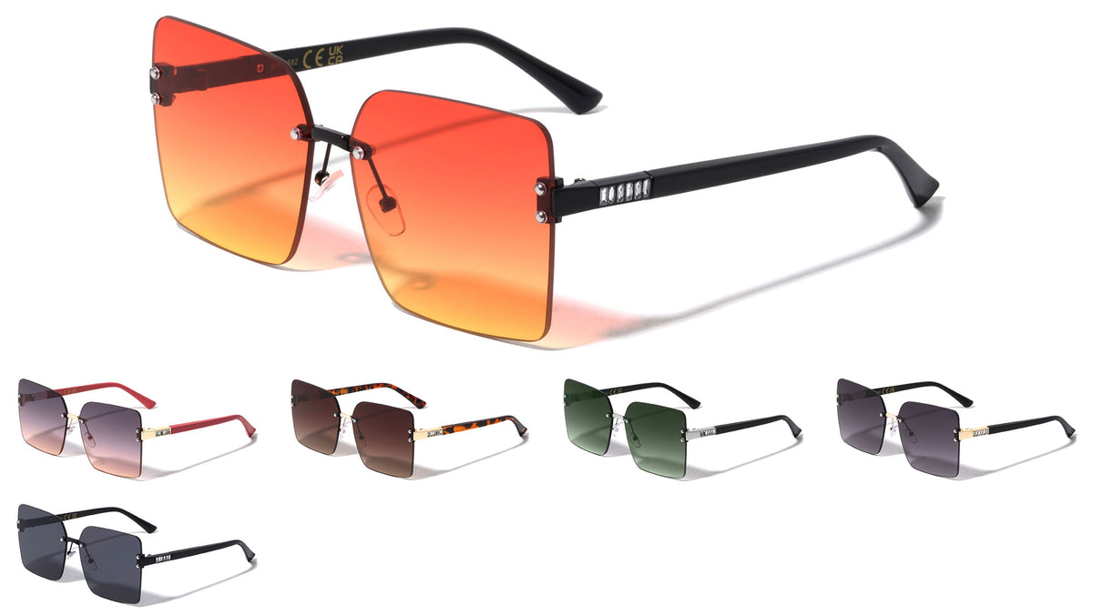 Rhinestone Temple Rimless Square Wholesale Sunglasses
