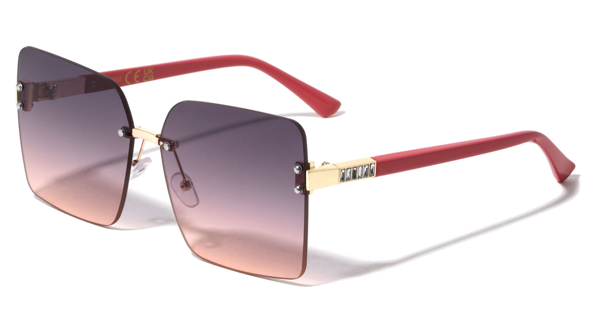 Rhinestone Temple Rimless Square Wholesale Sunglasses