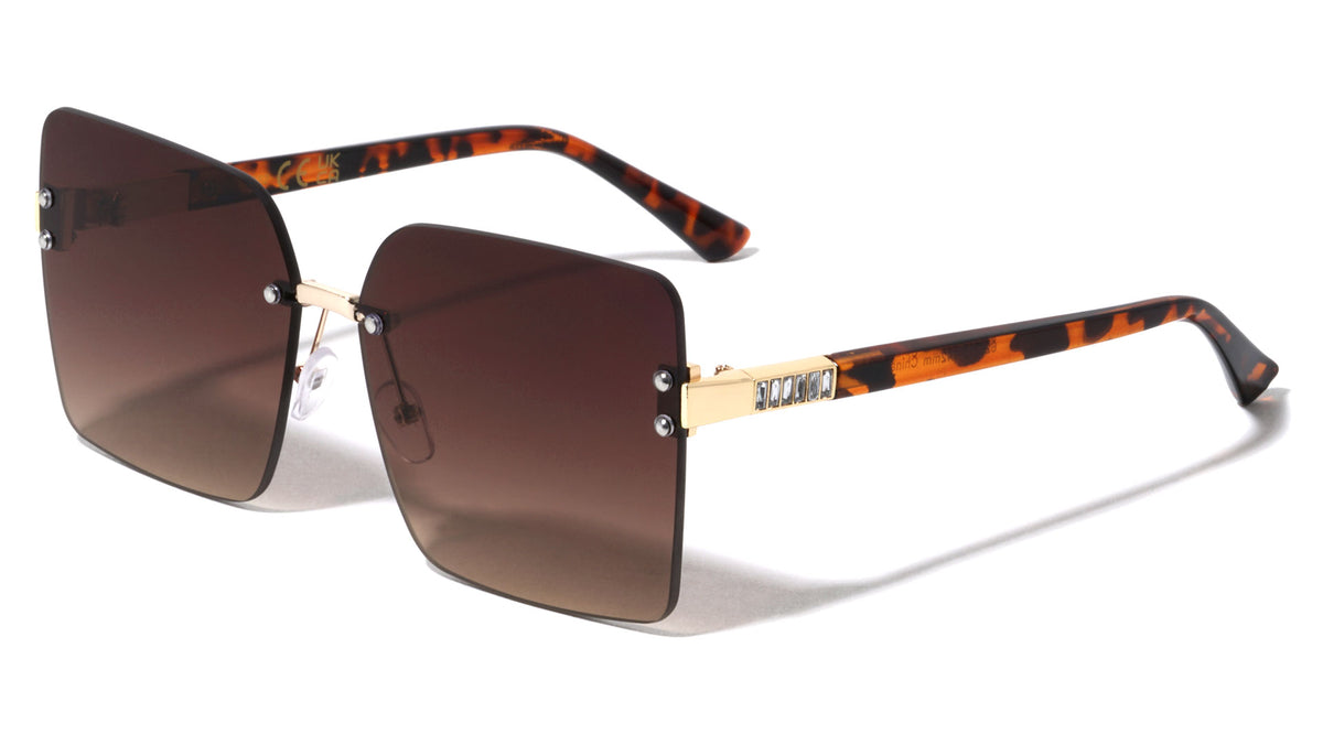 Rhinestone Temple Rimless Square Wholesale Sunglasses
