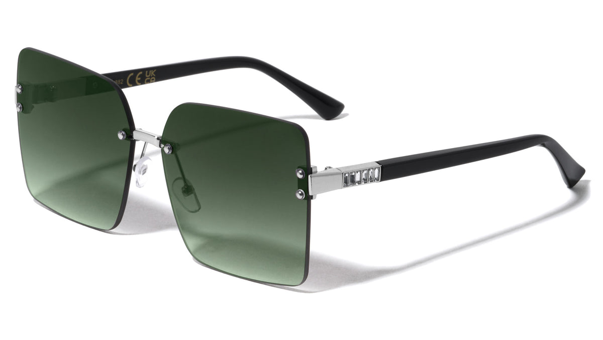 Rhinestone Temple Rimless Square Wholesale Sunglasses