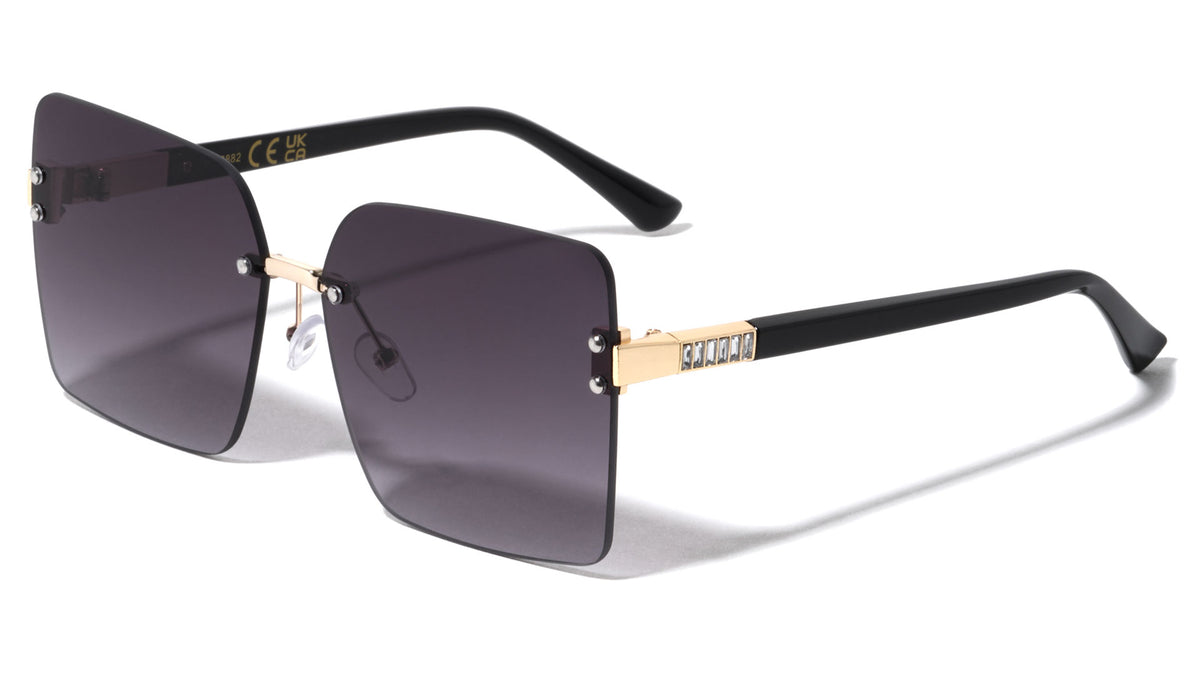 Rhinestone Temple Rimless Square Wholesale Sunglasses
