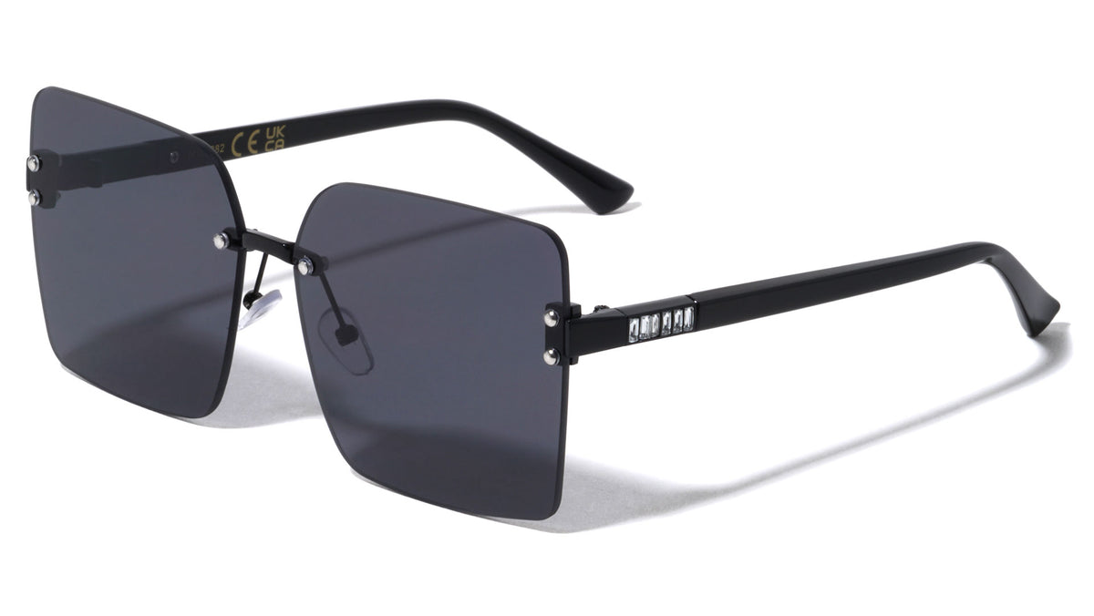 Rhinestone Temple Rimless Square Wholesale Sunglasses