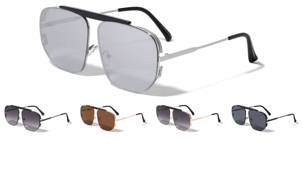 Bridgeless Side Lens Shield Geometric Aviators Wholesale Sunglasses
