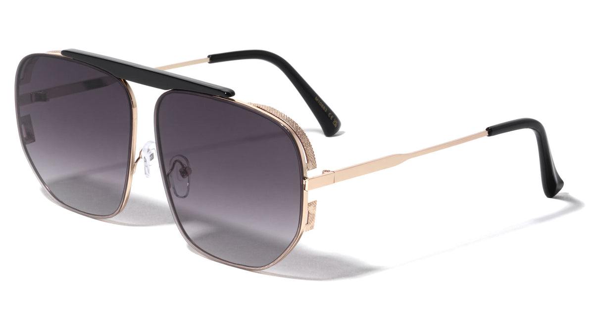 Bridgeless Side Lens Shield Geometric Aviators Wholesale Sunglasses