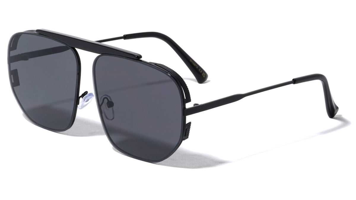 Bridgeless Side Lens Shield Geometric Aviators Wholesale Sunglasses