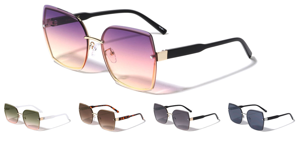 Extended Rimless Lens Fashion Butterfly Wholesale Sunglasses