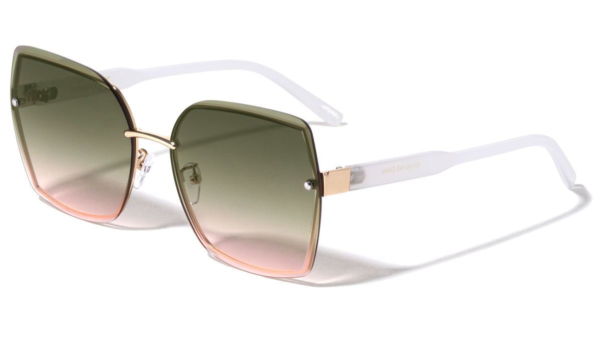 Extended Rimless Lens Fashion Butterfly Wholesale Sunglasses