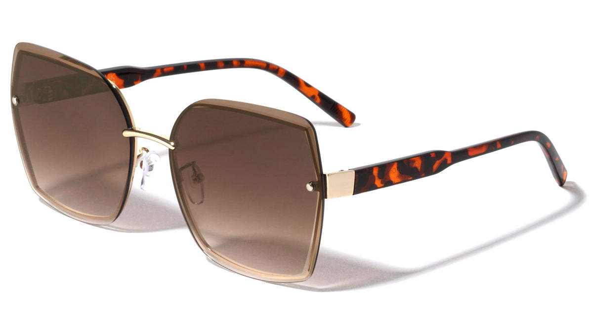 Extended Rimless Lens Fashion Butterfly Wholesale Sunglasses