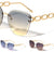 Large Chain Temple Rimless Diamond Edge Cut Cat Eye Wholesale Sunglasses
