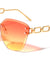 Large Chain Temple Rimless Diamond Edge Cut Cat Eye Wholesale Sunglasses