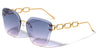 Large Chain Temple Rimless Diamond Edge Cut Cat Eye Wholesale Sunglasses