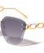 Large Chain Temple Rimless Diamond Edge Cut Cat Eye Wholesale Sunglasses