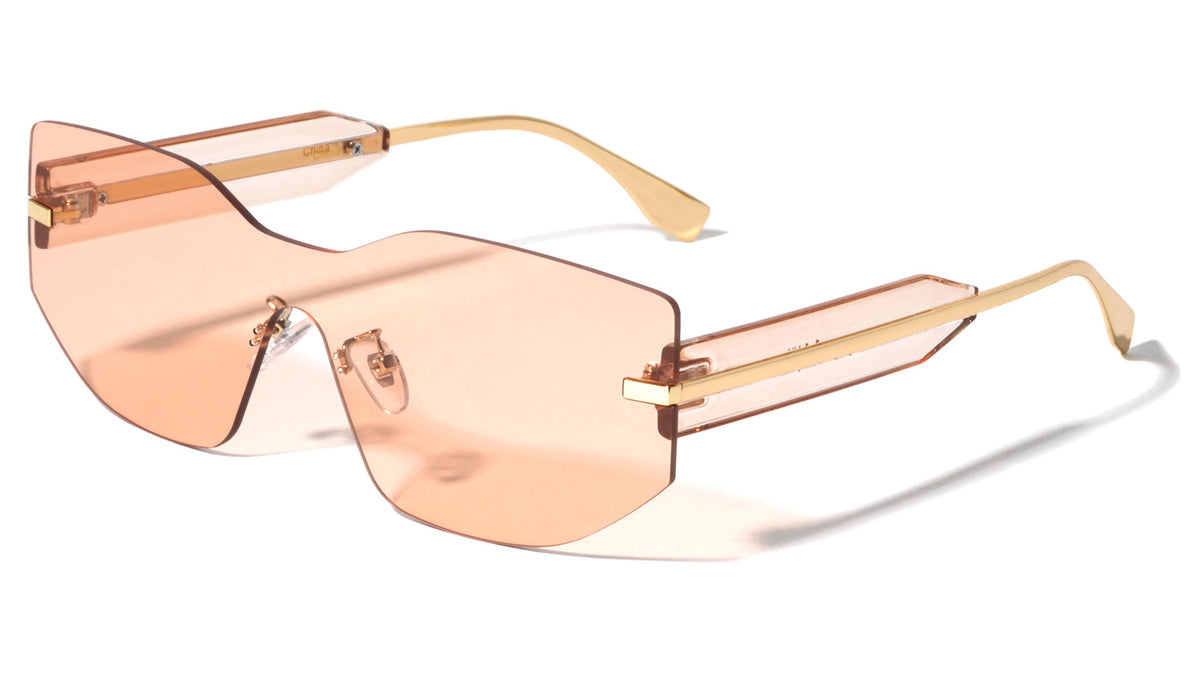 Rimless One Piece Shield Lens Geometric Cat Eye Wholesale Sunglasses