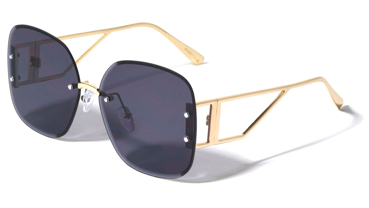 Geometric Temple Cutout Rimless Diamond Edge Butterfly Wholesale Sunglasses