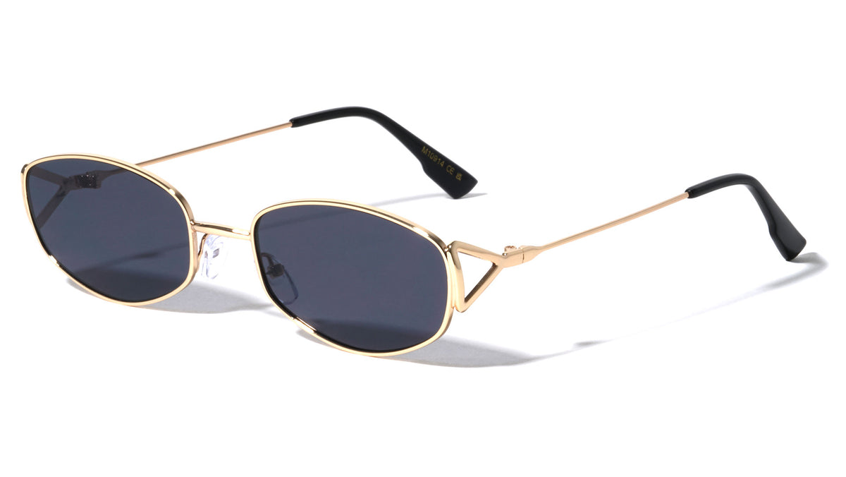 Triangular Hinge Thin Frame Retro Oval Wholesale Sunglasses