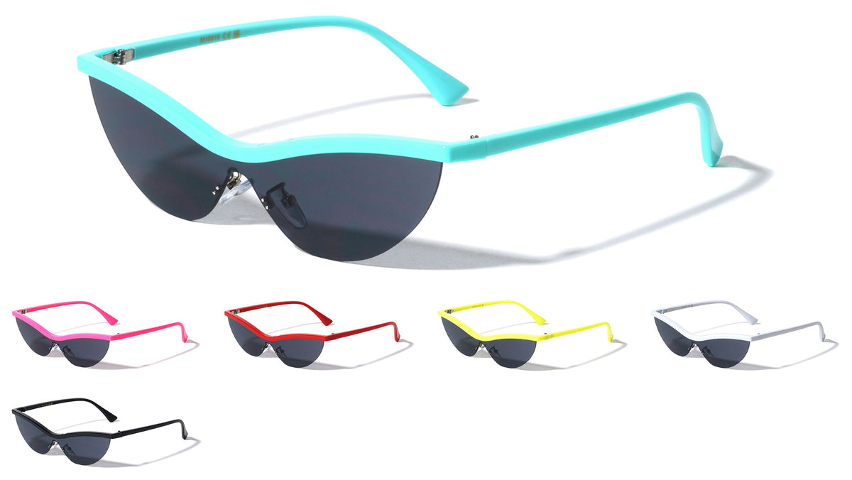 Thin Frame Semi Rimless Shield Lens Retro Cat Eye Wholesale Sunglasses