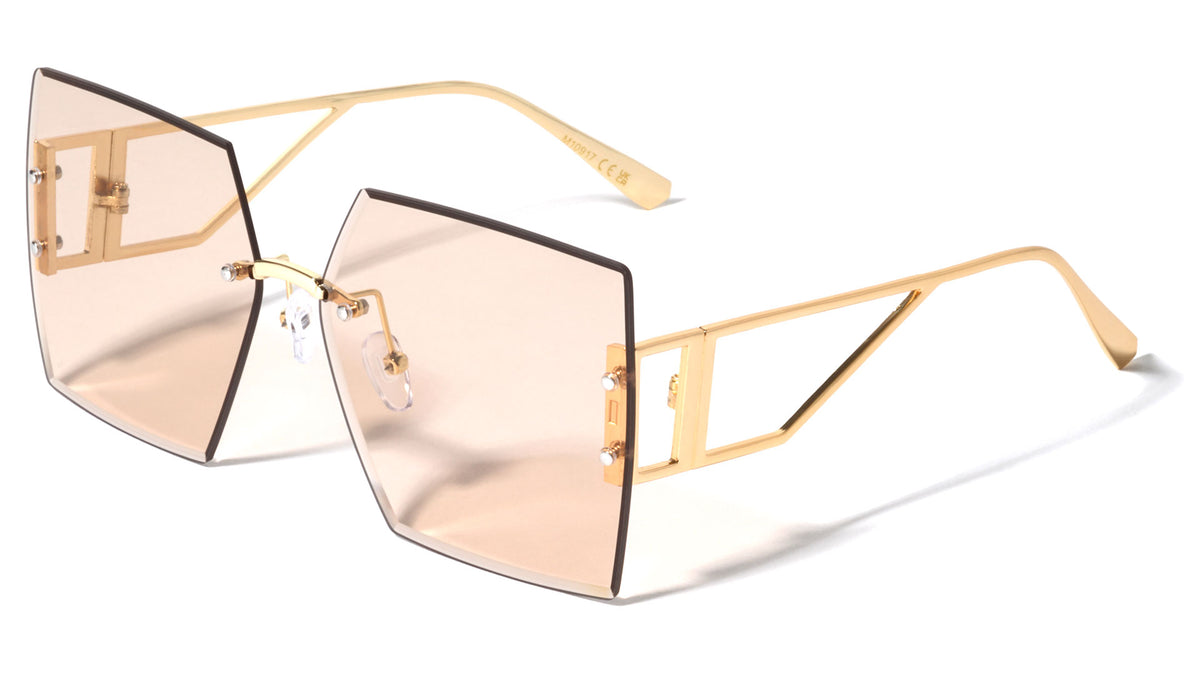Geometric Temple Cutout Rimless Diamond Edge Square Wholesale Sunglasses