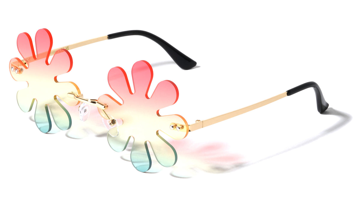 Oceanic Color Rimless Fashion Flower Shape Wholesale Sunglasses