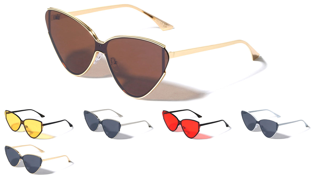 Rimless Corner One Piece Shield Lens Fashion Cat Eye Wholesale Sunglasses
