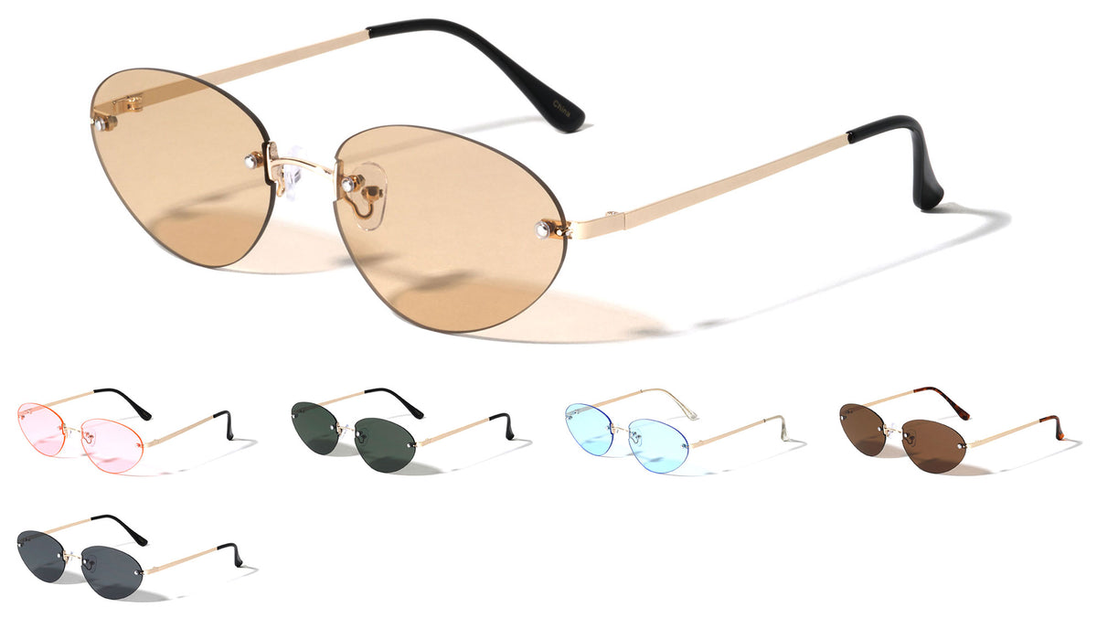 Rimless Flat Lens Fashion Semi Oval Wholesale Sunglasses