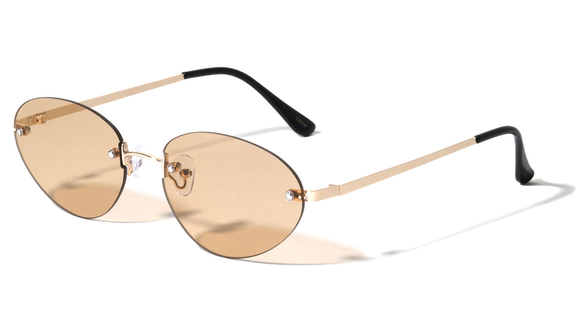 Rimless Flat Lens Fashion Semi Oval Wholesale Sunglasses