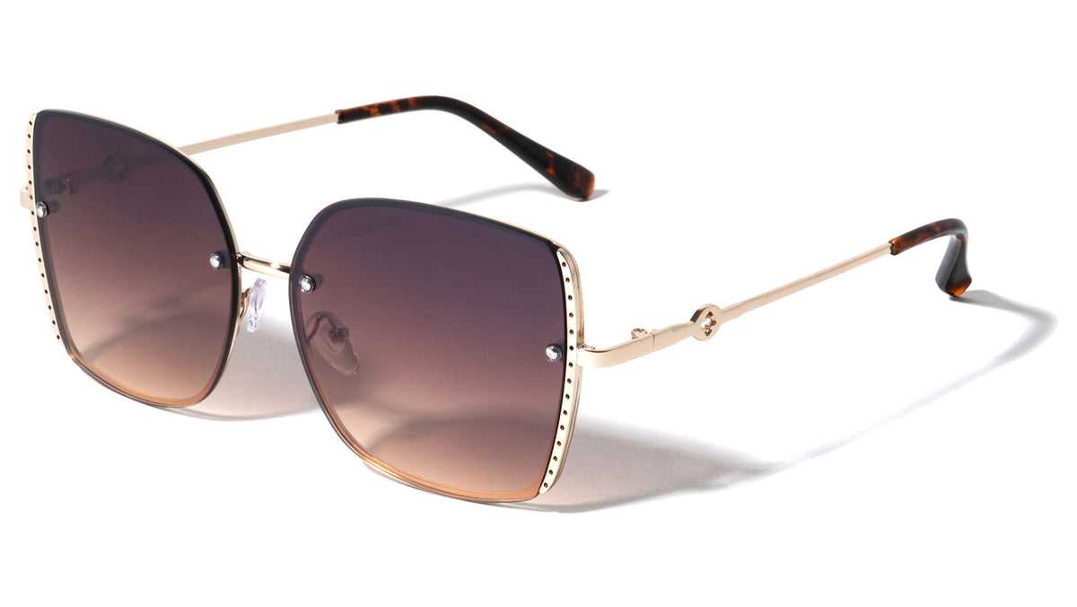 Cross Temple Cutout Semi Rimless Fashion Butterfly Wholesale Sunglasses