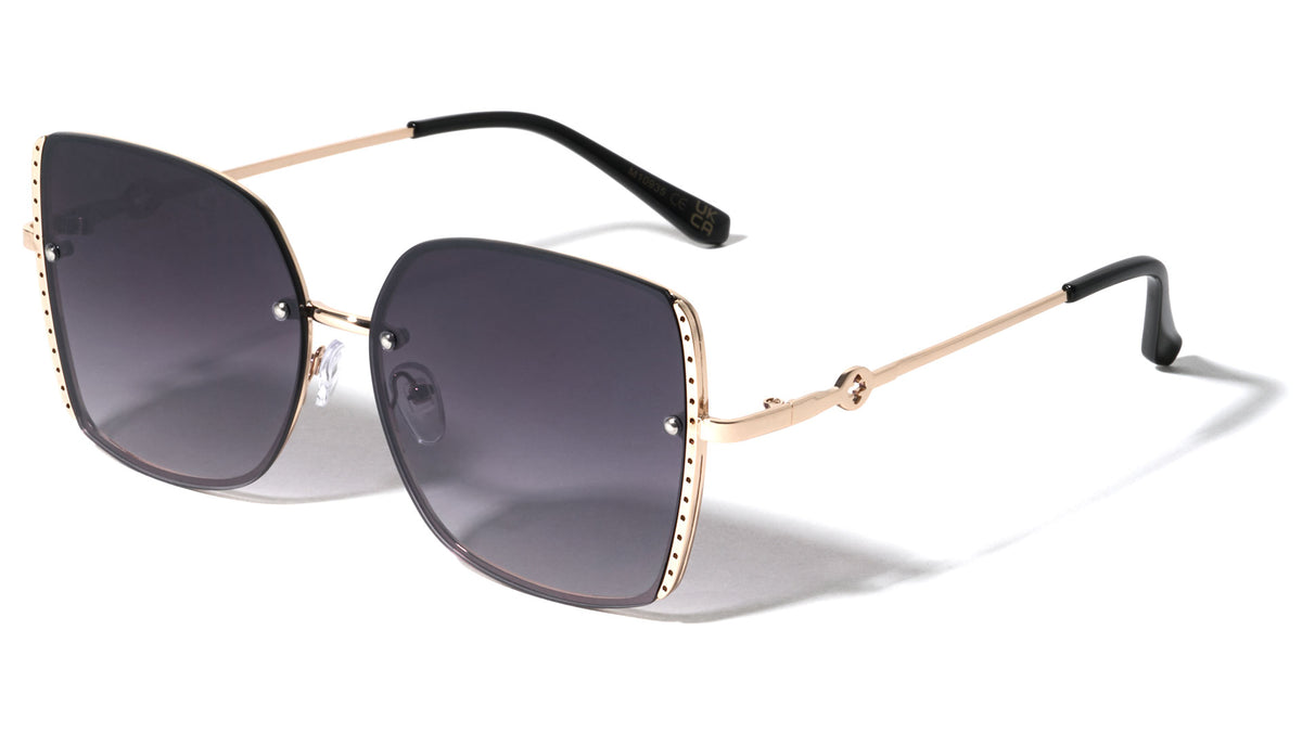Cross Temple Cutout Semi Rimless Fashion Butterfly Wholesale Sunglasses