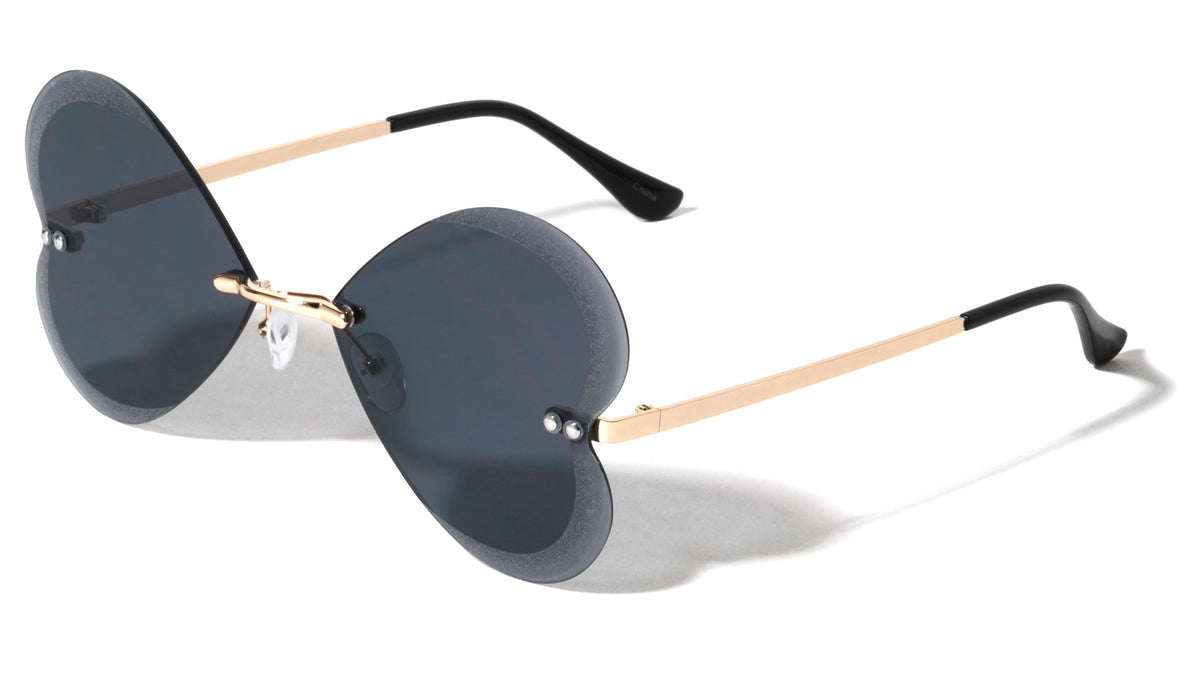 Rimless Diamond Edge Cut Lens Side Heart Shaped Wholesale Sunglasses