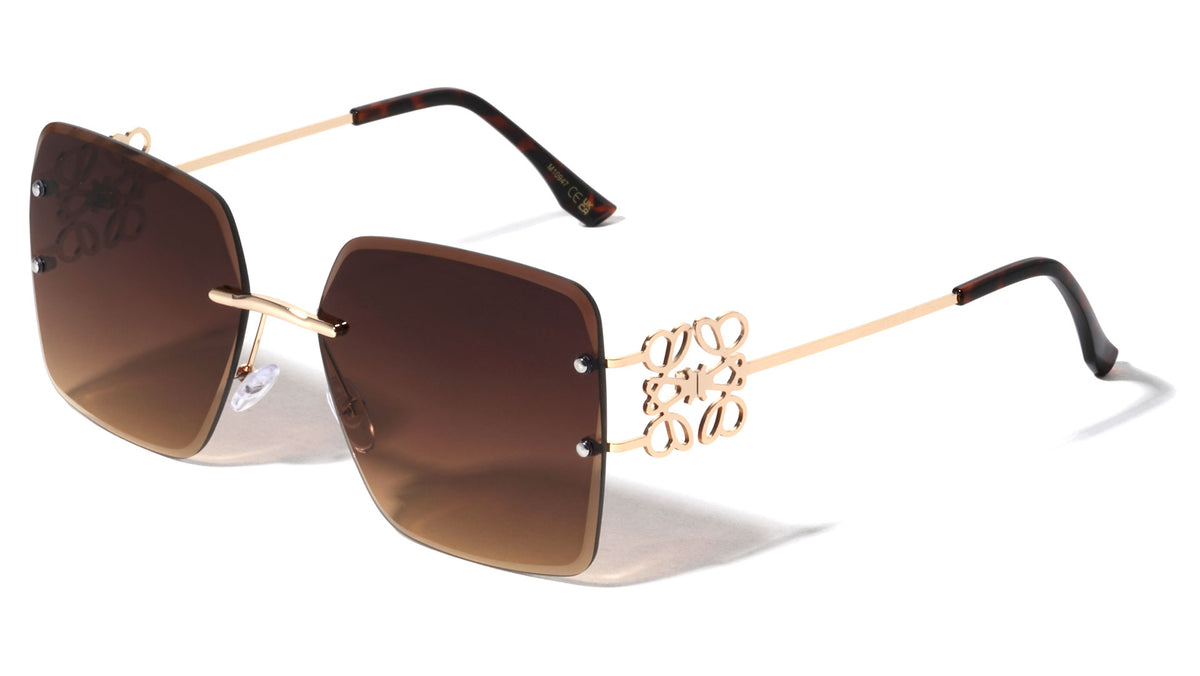 Bee Hinge Rimless Diamond Edge Cut Lens Fashion Butterfly Wholesale Sunglasses