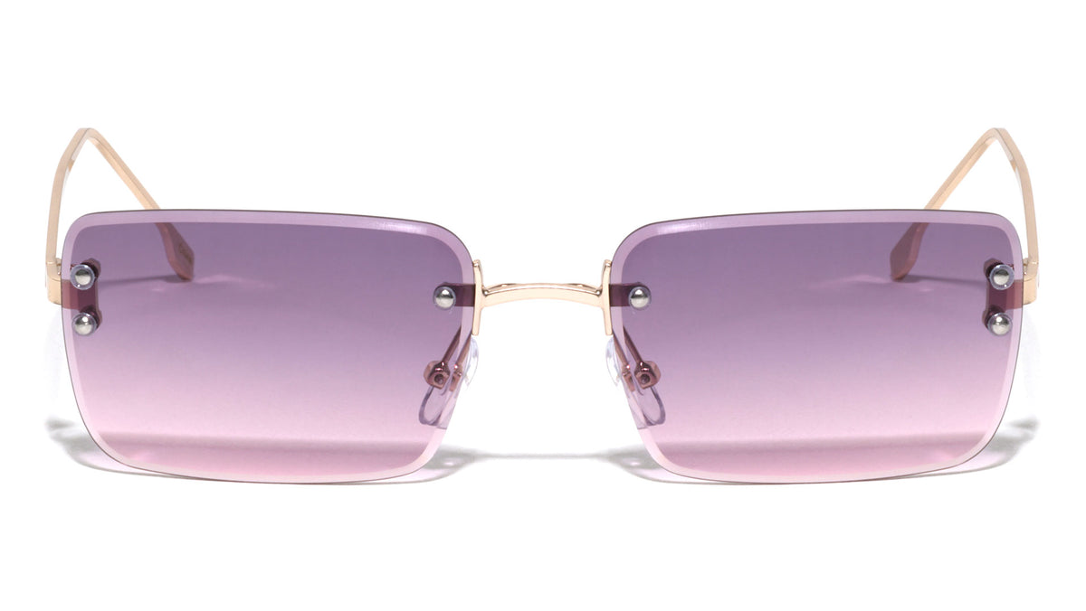 Rimless Diamond Edge Cut Lens Fashion Rectangle Wholesale Sunglasses