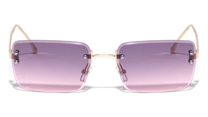 Rimless Diamond Edge Cut Lens Fashion Rectangle Wholesale Sunglasses