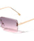 Rimless Diamond Edge Cut Lens Fashion Rectangle Wholesale Sunglasses