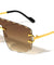 Rimless Diamond Edge Cut Lens Fashion Shield Wholesale Sunglasses