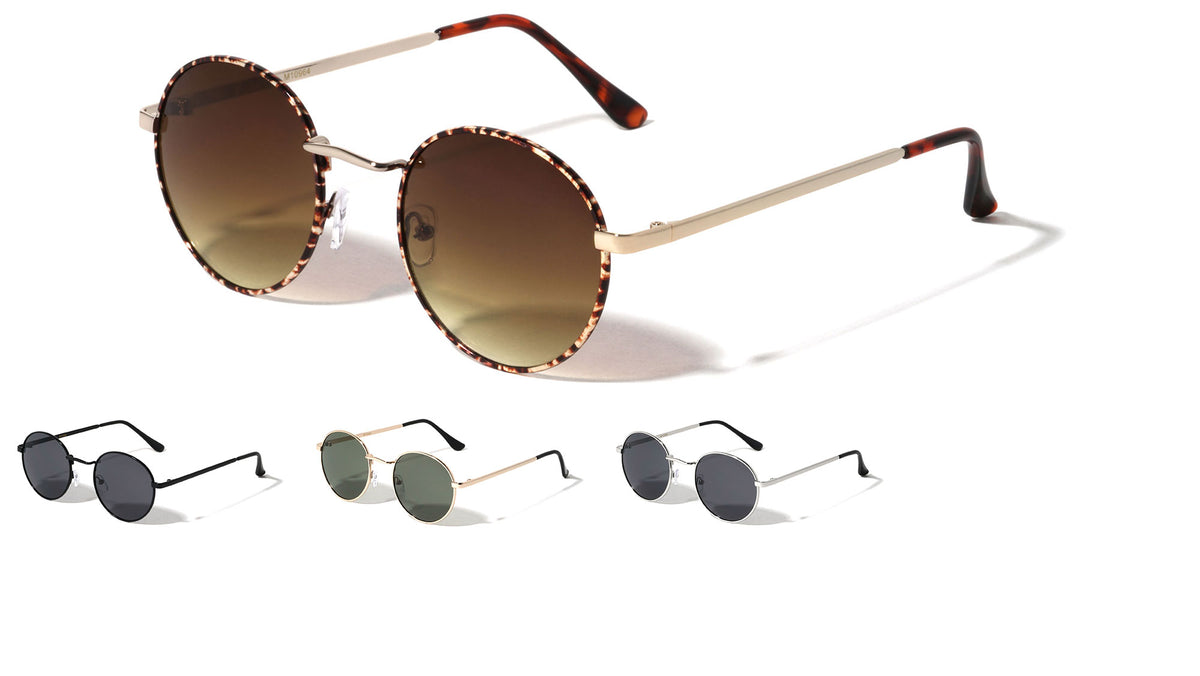 Thin Flat Temple Retro Fashion Round Wholesale Sunglasses