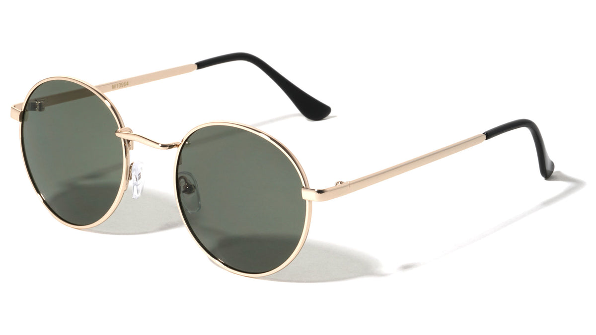 Thin Flat Temple Retro Fashion Round Wholesale Sunglasses