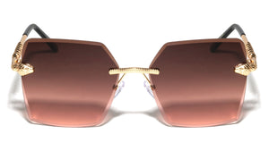 Snake Temple Hinge Accent Fashion Rimless Butterfly Wholesale Sunglasses