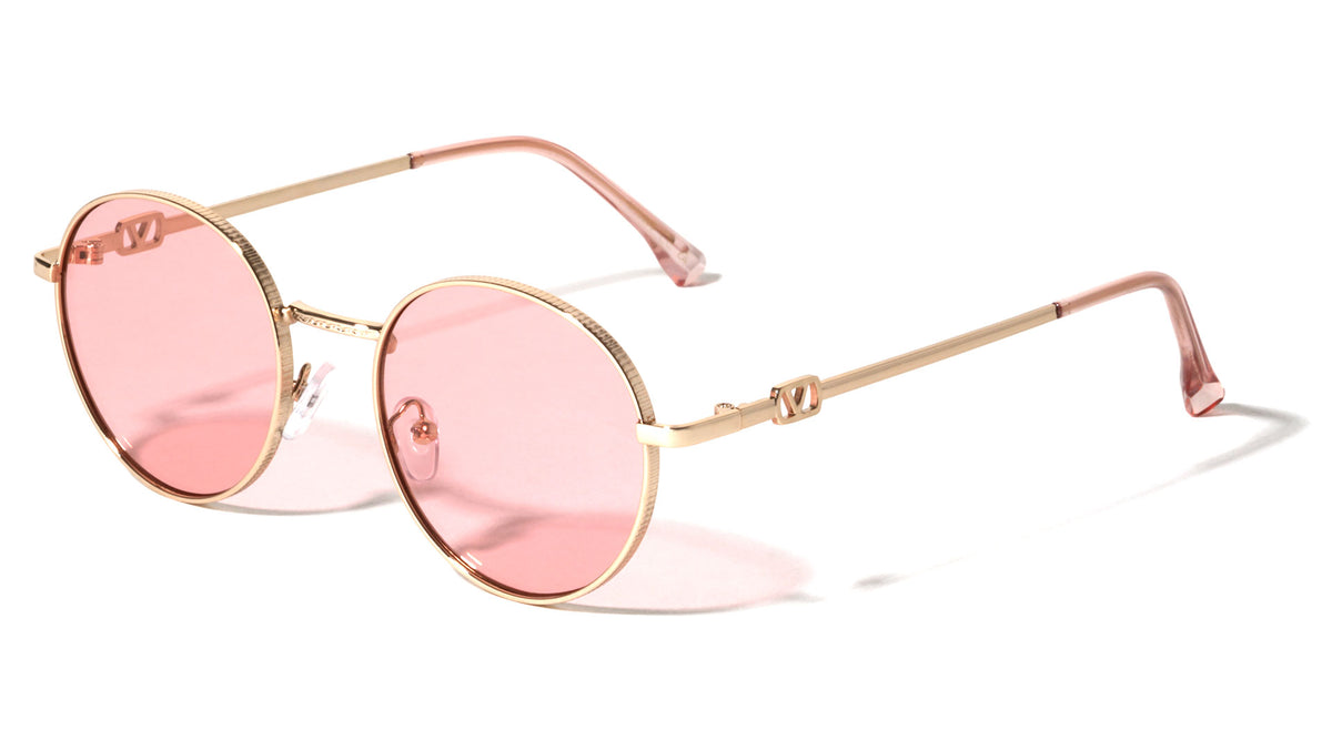 V Temple Icon Cutout Retro Fashion Round Wholesale Sunglasses