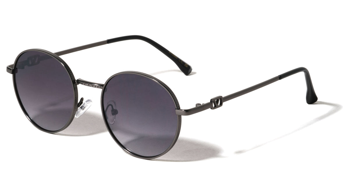 V Temple Icon Cutout Retro Fashion Round Wholesale Sunglasses