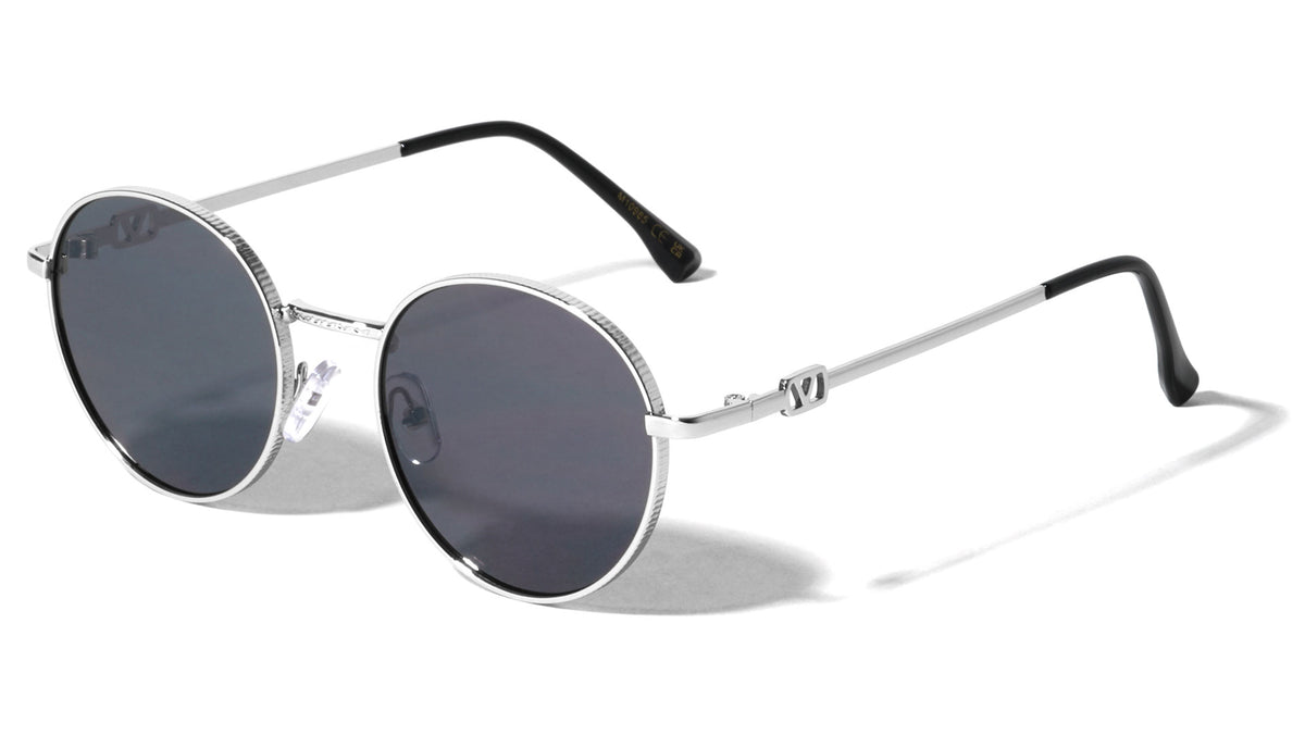 V Temple Icon Cutout Retro Fashion Round Wholesale Sunglasses